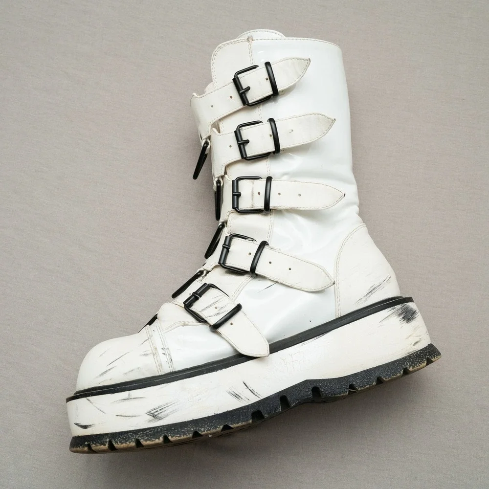Slacker Demonia Mid Calf Platform Boots 5 Buckle Straps Adult Womens 10